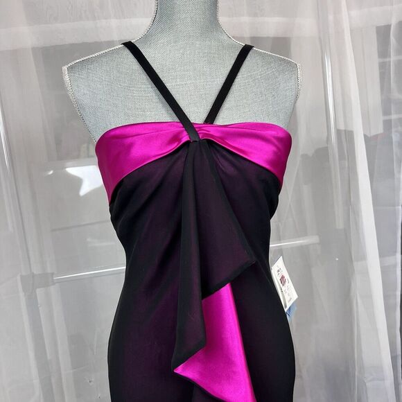 American Vintage Dresses & Skirts - Vintage deadstock NWT Dusk formal maxi dress black hot pink mesh ruffle y2k prom